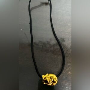 Gold Tone Cat Slide pendant with Black Cord Necklace